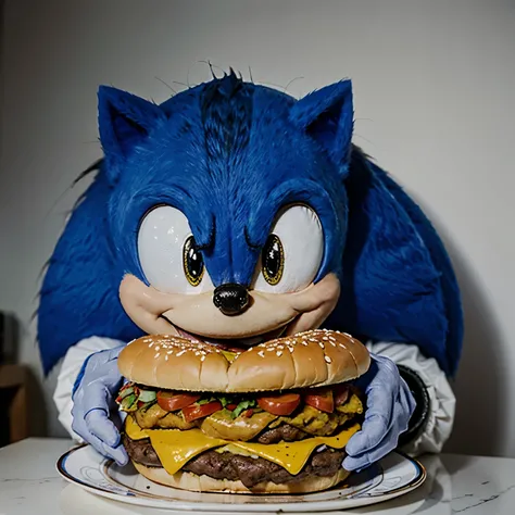 Sonic the hedgehog eat hamburger