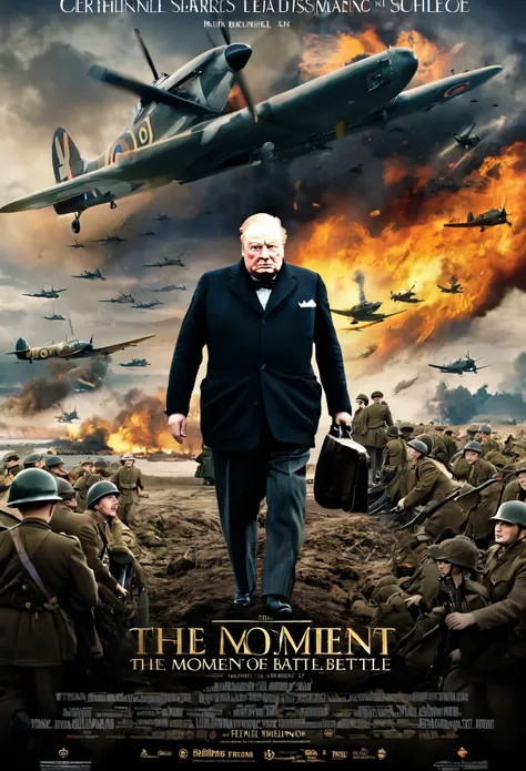 poster，《The moment of decisive battle》As a film based on reality，Shows the British Prime Minister Churchill during World War II