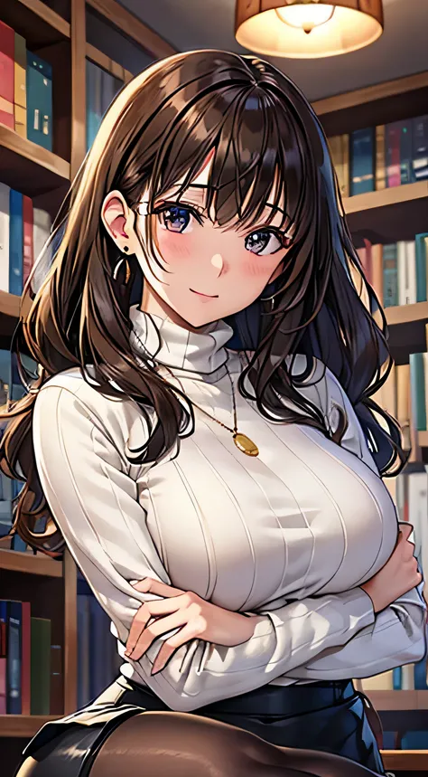 (table top, highest quality, High resolution, , perfect pixel, 4k,), 1 girl, single, alone, Beautiful woman、I could see the whole body、 ((Wavy mid-hair, bangs, brown hair)), ((brown eyes, beautiful eyelashes, realistic eyes)), ((detailed face, blush:1.2)),...