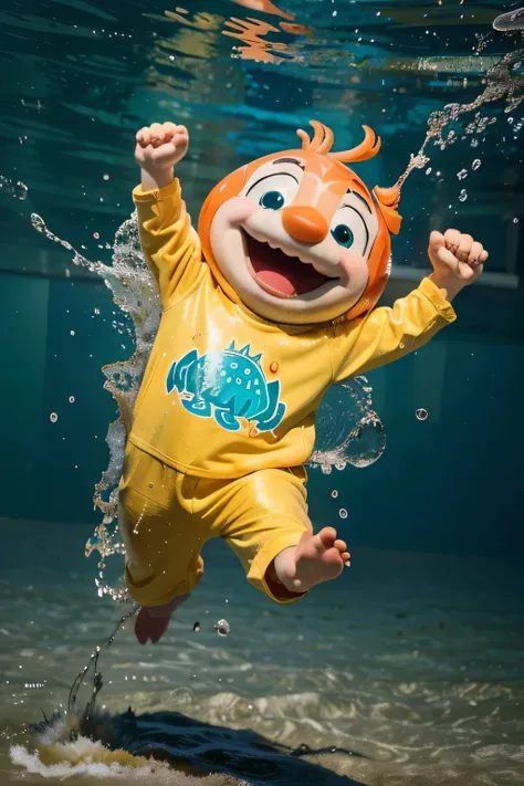 Create a splashy and whimsical mascot image for "SplashyFishCoin," a memecoin with a playful and aquatic theme. The mascot, known as "FinnyFunnster," should be a lively and colorful fish character embodying a sense of joy and humor.