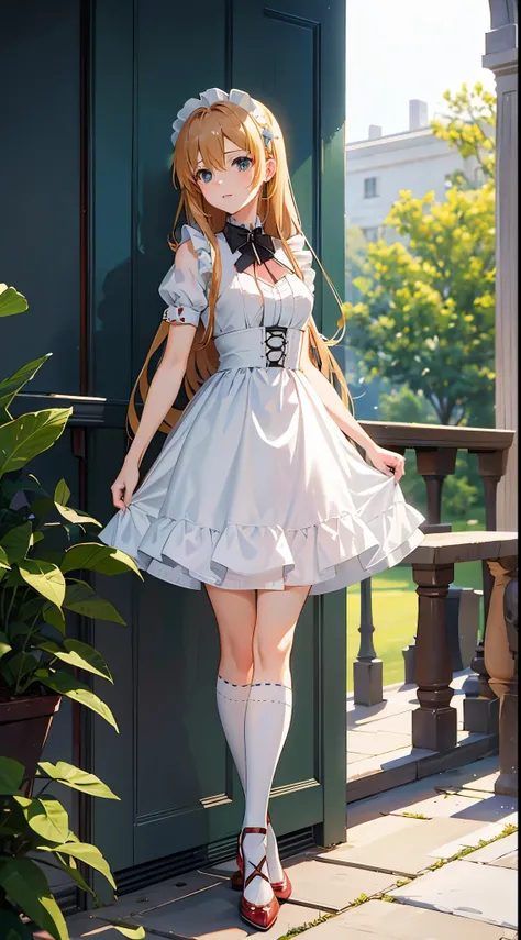 Asuna from Sword Art Online wearing a maid outfit and high heels