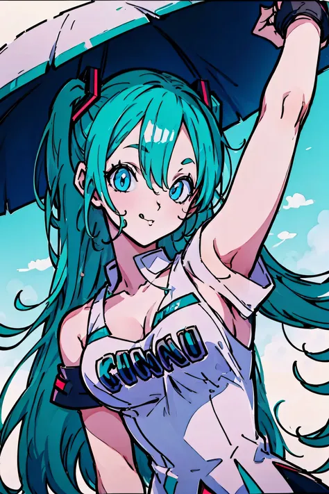 personaje de anime hatsune miku, cara detallada, cuerpo detallado, cinematic angle, CALCETINES BRILLANTES, lengua pegada, sexy, seductor, Liberado, cara loca