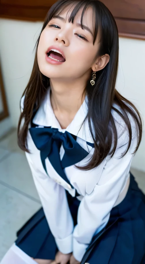 she wears the cutest high school uniform in the world、25-years old、sculpture model attracts, (1girl in:1.hotos、photorealsitic:1....