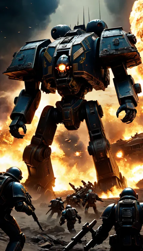 (best quality,Super detailed),Warhammer 40k,The final battle,Gloomy atmosphere,Heroic warriors,huge armies,overwhelming firepower,dystopian cityscape,Explosion and chaos,weird lights,Metal armor and weapons,cybernetic enhancement,alien creature,Detailed ba...