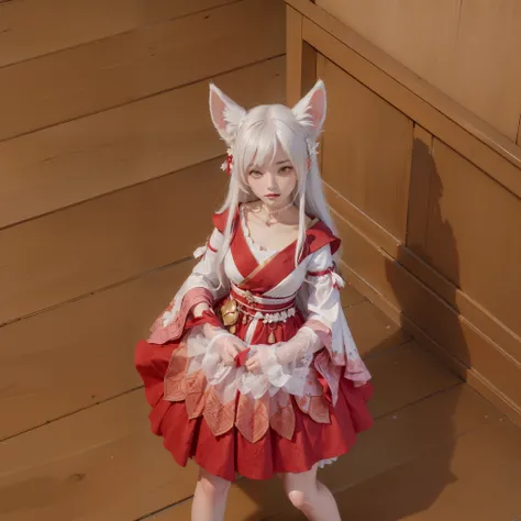 il y a une image 3D d&#39;une femme vêtue d&#39;un costume, renard et buisson, lalafell, fille chat blanc, Kitsune inspired armor, renard rose, jolie fille chat, Kitsune, chat blanc dans une robe rose, shikami, Ayaka genshin impact, style final fantasy 14,...