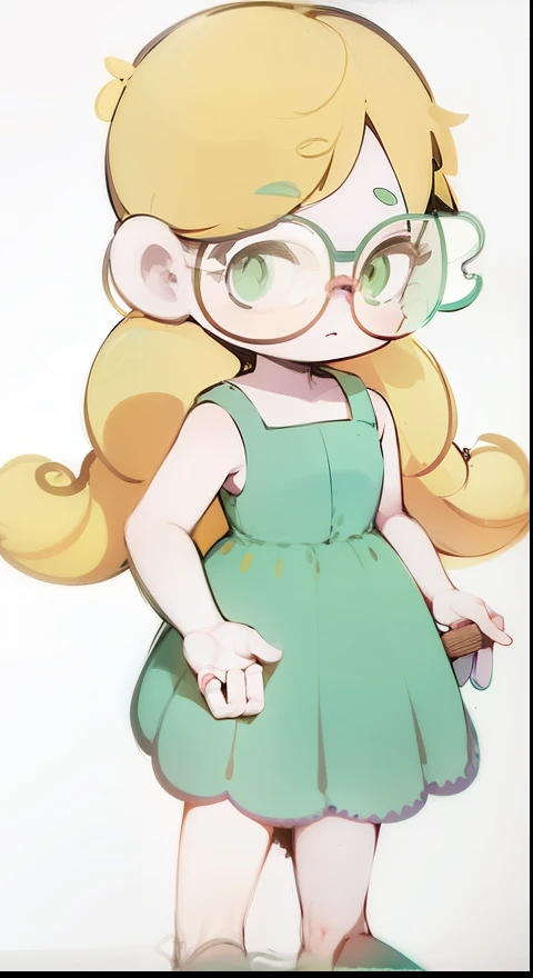 Cartoon girl wearing glasses and green dress, star butterfly,  wearing clothes, Ridiculous swinging spots on skirt, color drawing, whole body portrait of a short!, Cartoon rendering art style, Character in natural pose, Colorful line art, blonde princess, ...