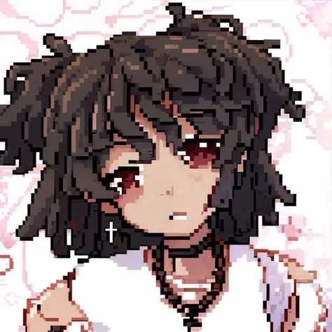 a art of a girl with a necklace and a necklace, in an anime style, anime moe artstyle, (dark shorter curly hair), anime style character, anime styled, in the art style of 8 0 s anime, in anime style, clean detailed anime style, black anime manga girl, anim...