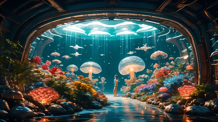 A city made of jellyfish, alien jellyfish, space jellyfish, (best quality,4k,8k,high resolution,masterpiece:1.2), Super detailed, (actual,photoactual,photo-actual:1.37), bright colors, surreal lighting, surreal atmosphere, Glowing tentacles, transparent bo...