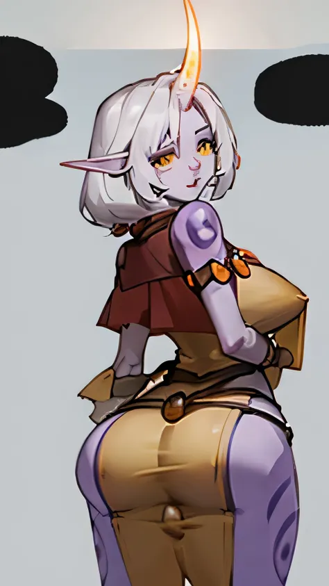 soraka, con exprecion de: 😊, culo enorme, gran trasero, pechos enormes, con vestido, mirando a el espectador, con una sonrisa,