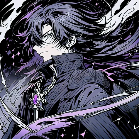 anime - style image of a male with long black hair and a purple cape, handsome guy in demon slayer art, shigenori soejima illustration, detailed anime character art, detailed digital anime art, casimir art, black - haired mage, by Yang J, inspired by Okumu...