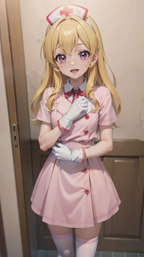 aikatsu,Blonde_HAIR,RED_HAIR_bandmasterpiece,best quality,ultra-detailed,super detailed skin,an extremely delicate and beautiful,beautiful detailed eyes,in1, long hair, solo, nurse, ((white nurse cap, white nurses outfit)), ((white legwear, zettai ryouiki)...