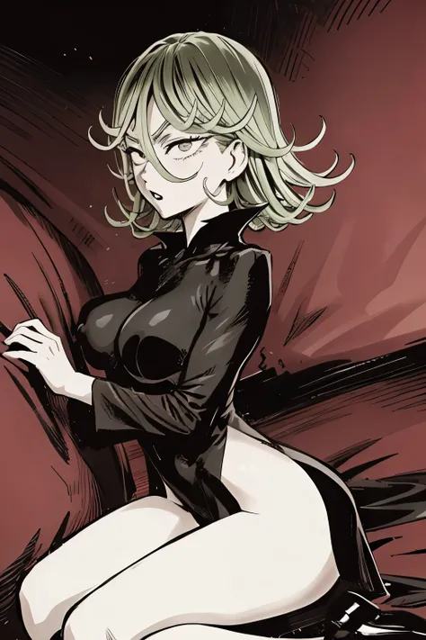 agachado,tatsumaki, cabello verde, erotic costume,hentai, sex, traje ajustado, obra maestra, fondo detallado