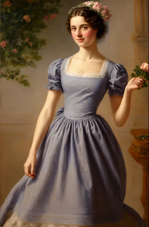 painting of a extremely gorgeous woman in a royal linen dress and a holding a rose, adelaide labille - guiard, inspired by Adélaïde Labille-Guiard, by Adélaïde Labille-Guiard, inspired by Élisabeth Vigée Le Brun, by Élisabeth Vigée Le Brun