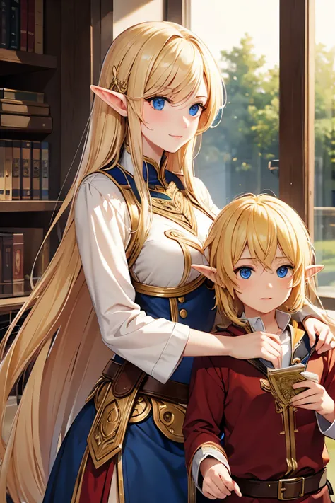 half-elf bard man with a beautiful blonde woman