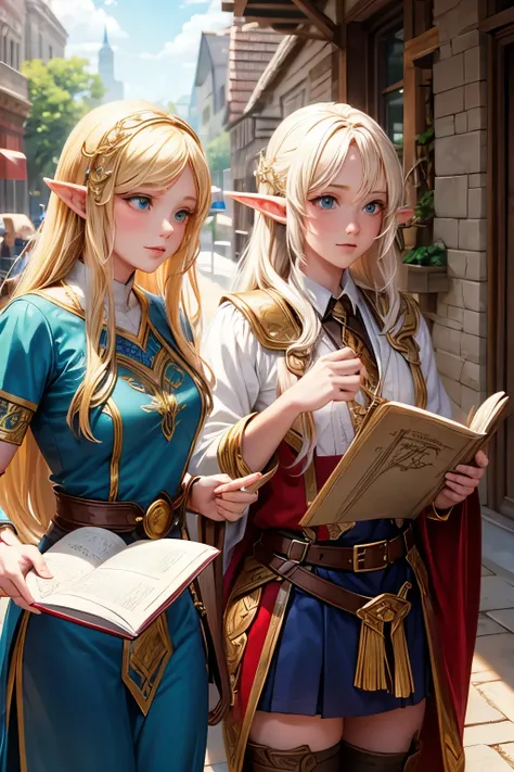 half-elf bard man with a beautiful blonde woman