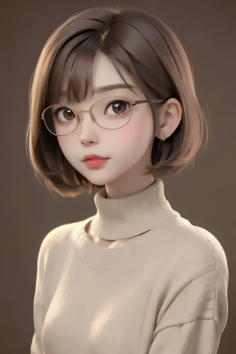 best quality, cartoon_portrait, 1girl, solo, looking at viewer, short hair, simple background, brown hair, bob cut, brown eyes, ...