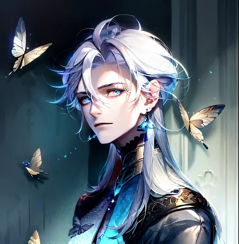 anime - an image of a woman with white hair and blue eyes in anime style., beautiful androgynous prince, gentle androgynous prince, author: Ni Tian, Ian J., Detailed fanart, very detailed exquisite fanart, Tall anime guy with blue eyes, Portrait of a magic...