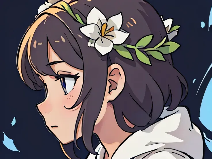 side view illustration of a girl wearing a many flower crown on her head