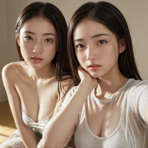 dress、(Photoreal:1.4)、(hyper realistic:1.4)、(realistic:1.3)、(smooth lighting:1.05)、(映画の照明Improvement of quality:0.9)、32K、identical twin sisters、20 year old girl、realistic lighting、Backlight、facial light、ray tracing、(brighter light:1.2)、(Improvement of qual...