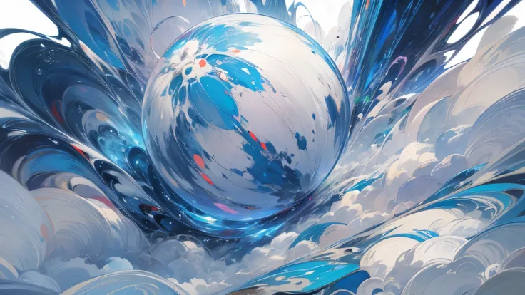 ((Masterpiece)), (Anime:1.3), ((best quality)), (abstract art:1.5), (High Definition), (pale blue), wide shot, (Big soap bubbles), ((raindrops)), (simple white background:1.9), landscape, (Beautiful),