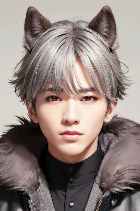 1 person、high quality、masterpiece、4k、、realistic skin、rough skin、(close-up shot of face:1.23)、、Dog Headgear、gray hair、fur coat