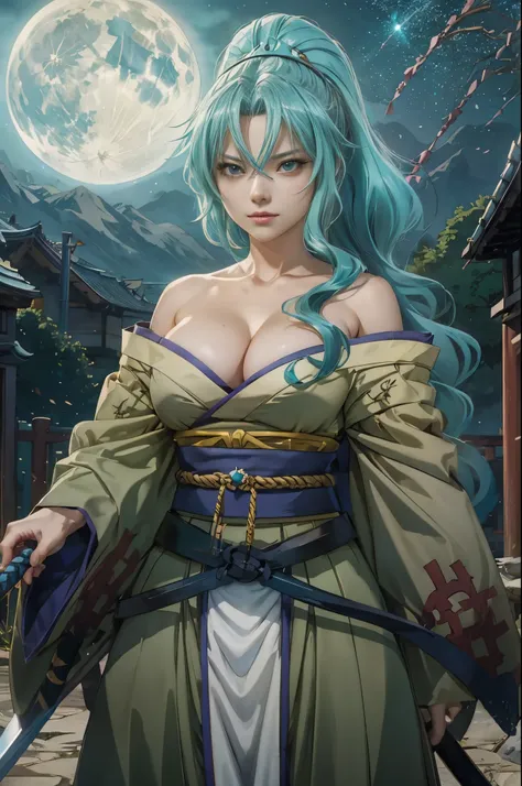 anime girl with blue hair holding a sword and a sword, portrait knights of zodiac girl, portrait of a female anime hero, anime g...