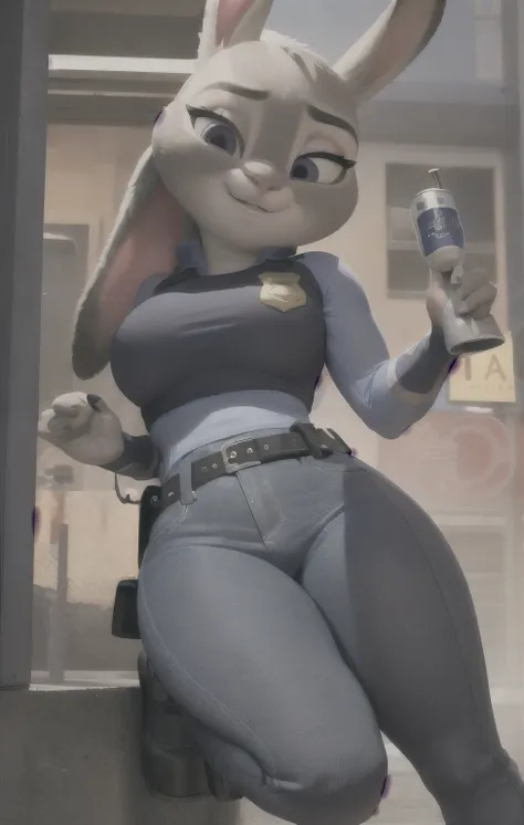 orejas hacia abajo, (mejor calidad, obra maestra:1), peluda hembra antro judyhopps, retrato, uniforme de policia, uniforme compl...