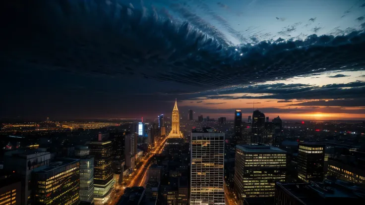 night，white cloud，cityscape, buildings, ciberpunk 