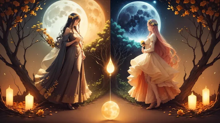 The cover depicts an enchanting scene with two flowers, one representing the radiant sun and the other the full moon. The flowers, intertwined in balance, replace trees and branches, transmitting a visual duality between solar vitality and lunar tranquilit...