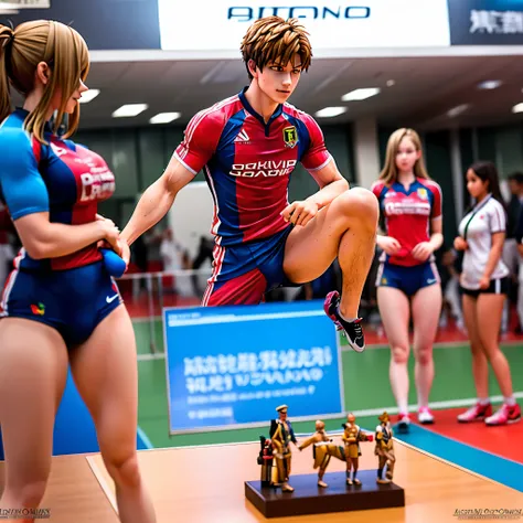 a swedish women's volleyball magic circle team (blonde hair, blue eyes, smoking hot), with a secret agent male bodybuilder in an...