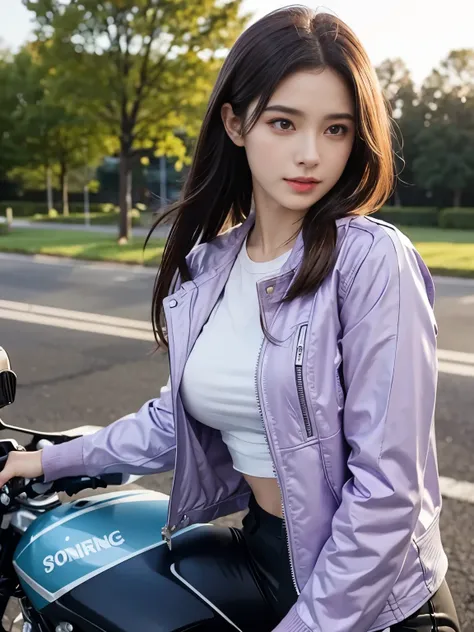  (realistic:1.5), 8k, Super delicate beauty, 1 girl, intricate body details, (short: 1.3), (highest quality: 1.0), (Super high sharpness: 1.0),（Beautiful and delicate depiction of eyes）,((((ride a motorcycle)))),unreal engine:1.4, photorealistic:1.4, skin ...