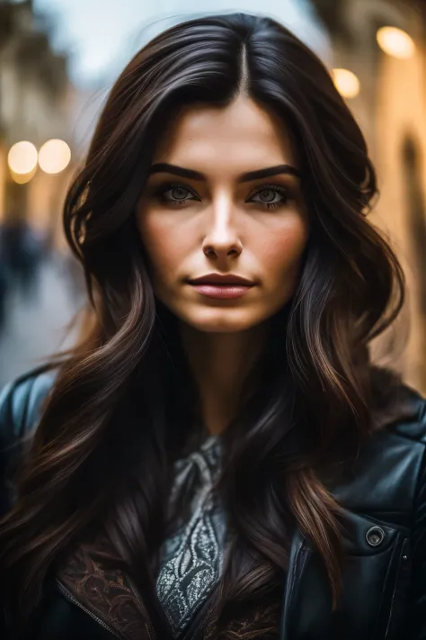 (a close up portrait of a brunette,prague:1.1,slate atmosphere,cinematic,dimmed colors,darkshot,muted colors,[film grainy],[lut],insane details,intricate details,[[[freckles]]])