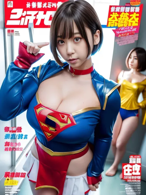 masterpiece、supergirl costume、short hair、big and full breasts、human experiment subjects、Crisis situation、Research room、Experimental facility、Research room、research facility、graduate school、choker、long sleeve、red mini skirt、looking at camera、Weekly magazine...