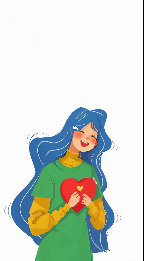 a girl，Holding a heart-shaped pillow in her hand，happy，