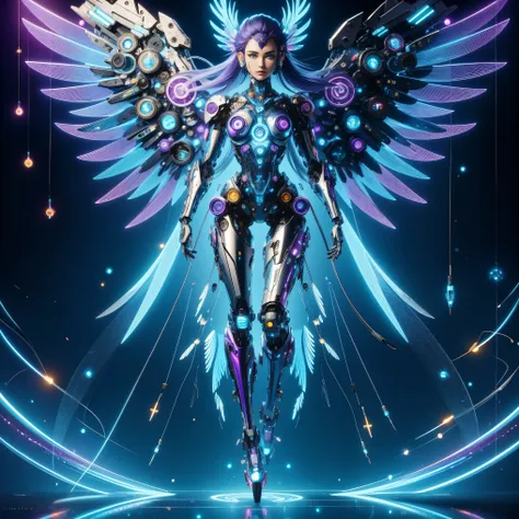 (masterpiece, best quality:1.2), futuristic, mechanical female angel, high-tech machinery, dreamy radiance, full body, female fi...