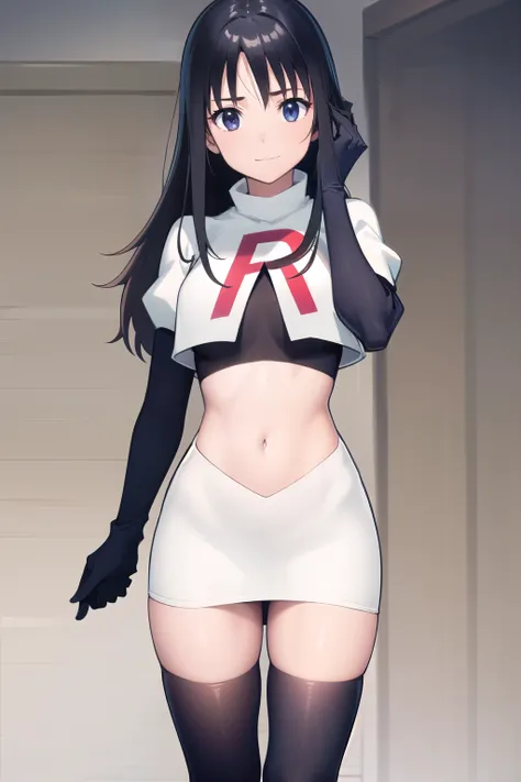 photorealistic, (4k), depth of field, (Masterpiece), (realistic skin texture), extremely detailed, intricate, hyper detailed, professional photography, high resolution, sharp detail, best quality, girl, long hair, black hair, dark blue eyes, face mark,team...