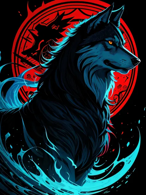 [lobo blanco] heraldic silhouette, Logo masking style illustration, por dan mumford, por Greg Rutkowski, por James Jean, fondo negro, fantasy art, misterioso, realista, majestuoso, colores ricos y vibrantes, alto contraste, Marca de agua sin costuras, art ...