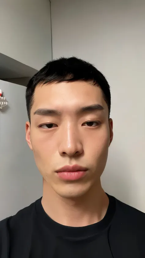 um close de um homem com uma camisa preta e uma camisa preta, korean symmetrical face, homem sul-coreano, Korean facial features, Rosto detalhado preciso, rosto realmente detalhado, Asian face, Rosto altamente detalhado de 8k, rosto extremamente detalhado,...