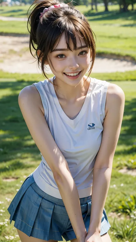 highest quality, masterpiece, ultra high resolution, (realistic:1.4), 20-year-old,1 girl,Super high quality,8k,thinウエスト,thin脚,thin and beautiful arms,beautiful fingers,Sare-eye makeup,thin,Medium chest,soft chest,at the golf course,tee shot,Stylish golf we...