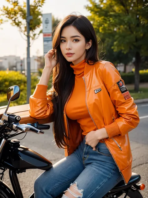  (realistic:1.5), 8k, Super delicate beauty, 1 girl, intricate body details, (short: 1.3), (highest quality: 1.0), (Super high sharpness: 1.0),（Beautiful and delicate depiction of eyes）,((((ride a motorcycle)))),unreal engine:1.4, photorealistic:1.4, skin ...