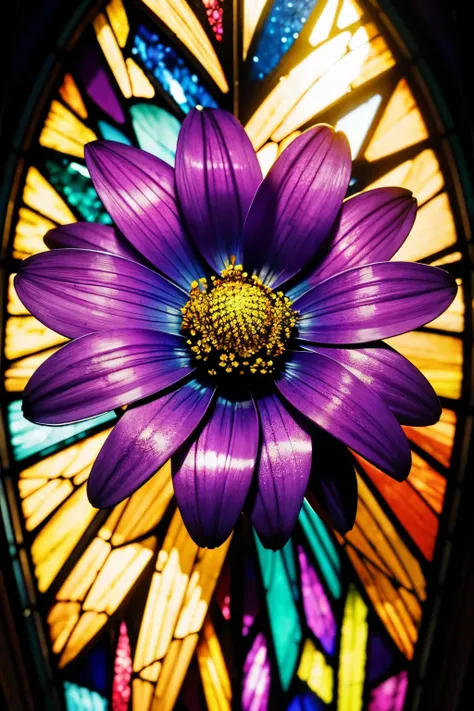 best quality, 32k, RAW photo, incredibly absurdres, extremely detailed, stained glass-like flower image made of finely crushed (shining metals plated AND shining colorful gems:1.4), that bloom like an explosion are absolutely beautiful, crazy blooming