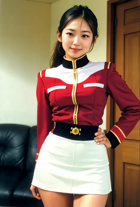 real photos、Highest imYear quality、Beautiful woman、beautiful thighs、beautiful face、real imYear、federal army uniform miniskirt、ponytail、Yuriko Yoshitaka、16Year日本人女性、Mrs. Bowe、pretty girl、white pantiesが丸見え、16Year、(white panties:1.3)、super mini skirt、beautifu...