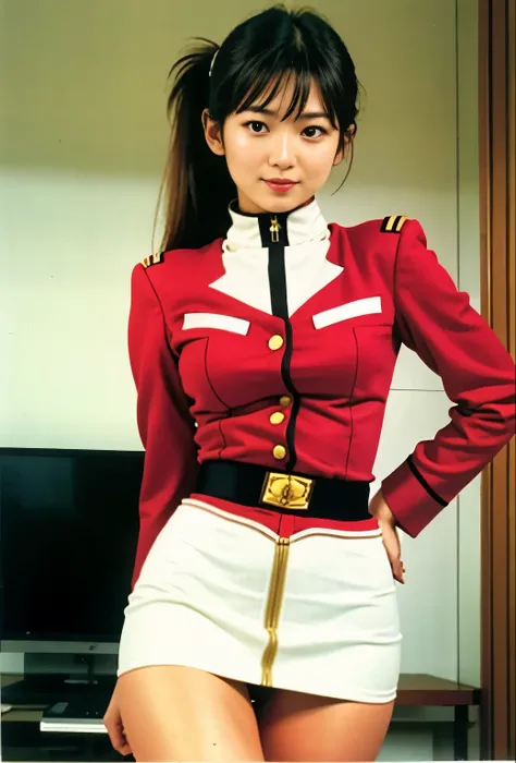 real photos、Highest imYear quality、Beautiful woman、beautiful thighs、beautiful face、real imYear、federal army uniform miniskirt、ponytail、Yuriko Yoshitaka、16Year日本人女性、Mrs. Bowe、pretty girl、white pantiesが丸見え、1６Year、（white panties:1.3）、super mini skirt、beautifu...