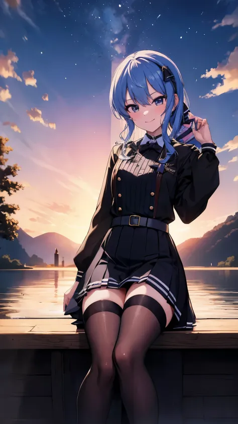 Hololive_hoshimachi suisei_fantasy_black stockings_shortcut_Idol_raw stone star_star star_a handsome guy_delivery_Virtual YouTuber_smile_date_Cafe_move_thank you_bless_thank you_posing_uniform_high school girl_student_beautiful feet_glossy_highest quality_...