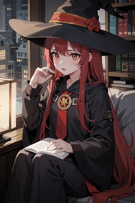 1 beautiful girl with long red hair , witch