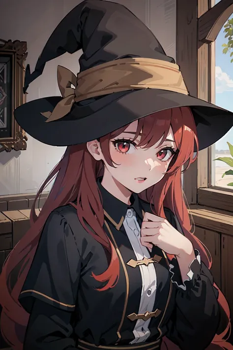 1 beautiful girl with long red hair , witch