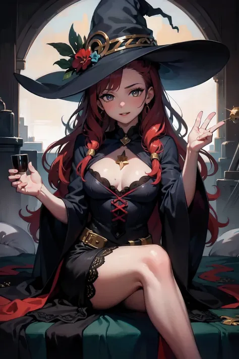 1 beautiful girl with long red hair , witch