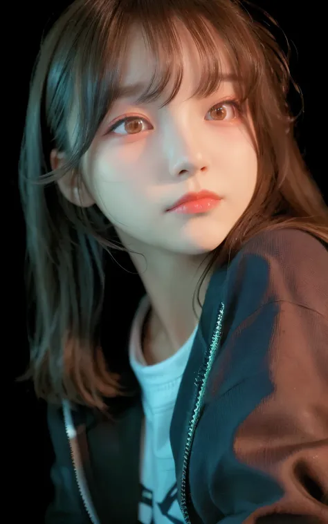 (Photoreal:1.4), (surreal:1.4), (smooth lighting:1.05), 1 girl, pure beauty, (sad:1.4), close up of face, 14 years old, soft lighting, Backlight, (cheerfulness:1.2),  (Finest realistic textured skin), narrow eyes, super detailed face, fiery idol pose, glow...