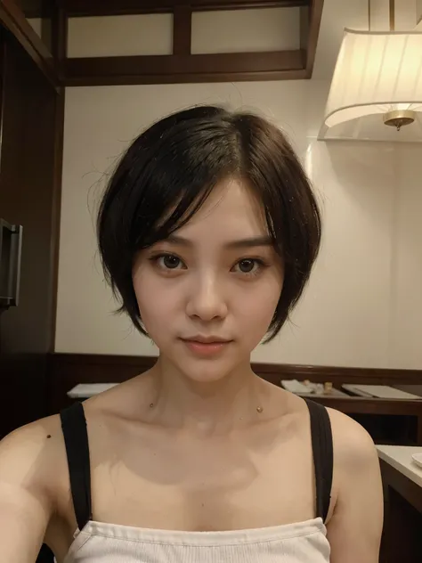 A selfie of a Chinese girl with short wavy hair