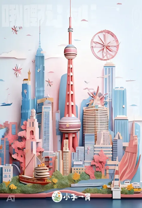 There is a paper cutout of a city with a ferris wheel, A beautiful artistic illustration, Behance 3D Art Trends, Behance 3D Art Trends, Detailed 2D illustration, Very detailed illustrations, A vast and detailed layered city, Beautiful digital art work, 3D ...